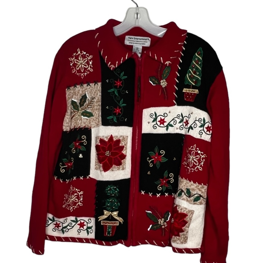 Vintage Tiara International Zip Cardigan Christmas Sweater